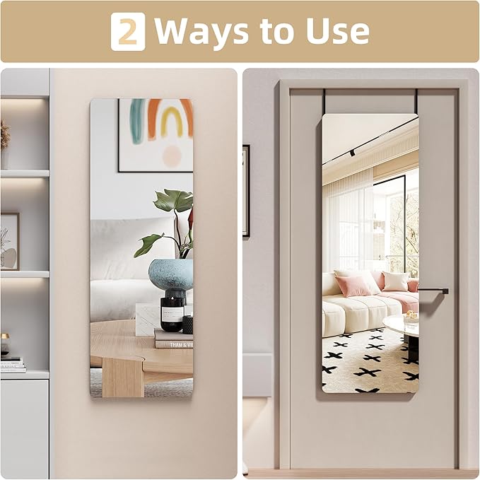 Hasipu Door Mirror Full Length, 47"x 16" Full Body Over The Door Hanging Wall Mounted Mirror for Bedroom, Living Room, Cloakroom, Round White