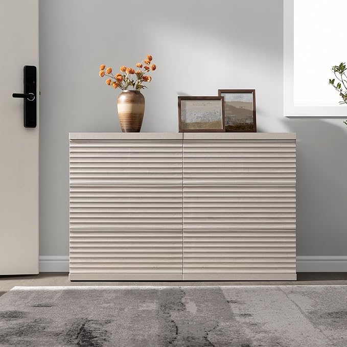 SICOTAS Sideboard Buffet Cabinet with Storage, Mid Century Fluted Credenza Storage Cabinet with 3 Large Drawers, 2-Piece Modern Media Console Coffee Bar Table for Entryway Dining Room Kitchen