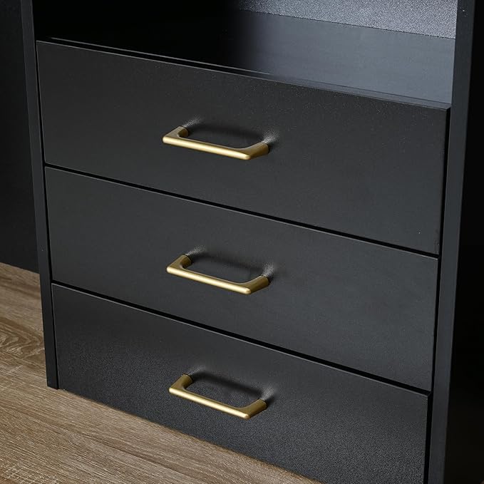 Merax 5-in-1 Hall Tree with Bench and Storage, Modern with Coat Rack, 6 Drawers, 3 Cabinets and 3-Tier Top Storage for Hallway, Entryway, Living Room, Black