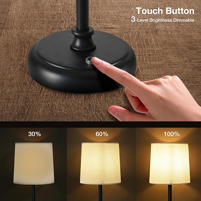 Cordless Black LED Table lamp, 5200-mAh Rechargeable Battery, 3-Level Brightness, Build-in Integrated LED 320 Lm Max, Night Lamp Ambient Light, for Bedside Restaurant Dining Table