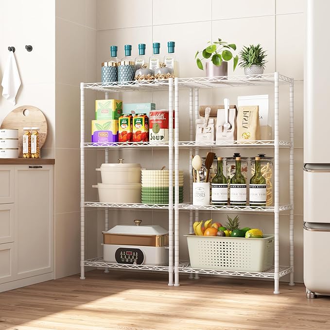 HOMEFORT 4-Shelving Unit, Adjustable Wire Shelving, Metal Wire Shelf Rack Organizer for Kitchen, Pantry, Closet, Bathroom, Laundry, White,21" W x 11" D x 41" H
