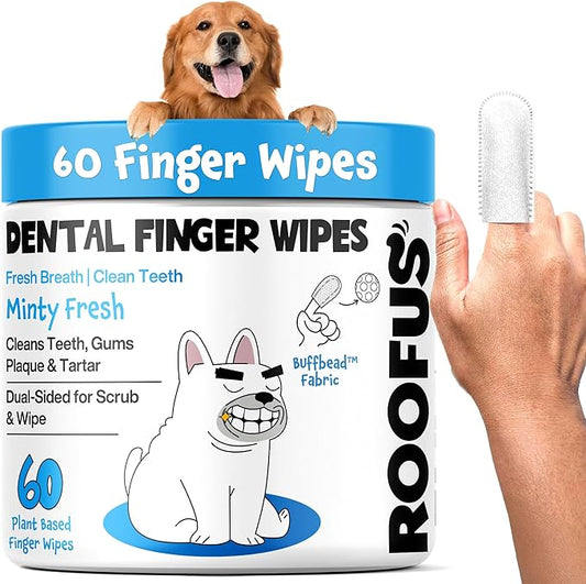 Dog Teeth Cleaning Wipes 60 Packs - Dental Wipes to Reduce Plaque & Tartar for Dogs & Cats - Mint Pet Dental Wipes for Oral Freshness - Dog Tooth Brushing Kit Dental Wipes