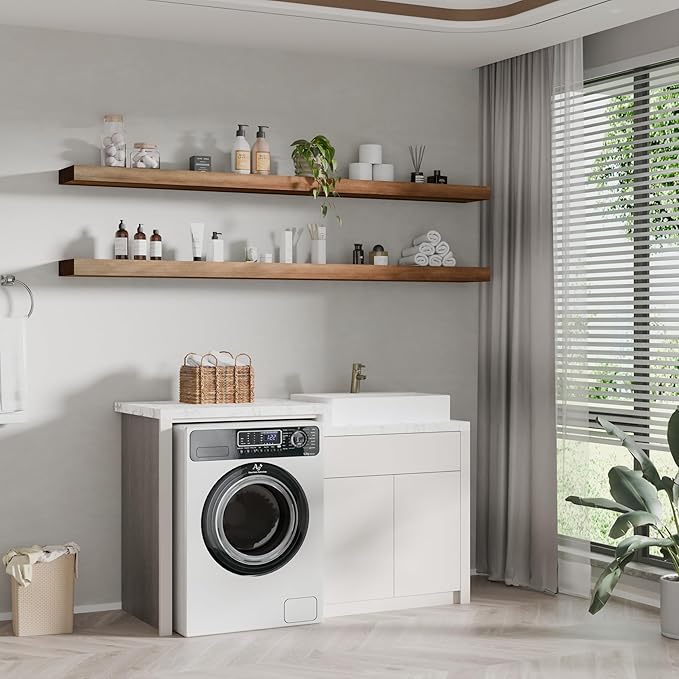 foxsky 72 Inch Solid Pine Wood Floating Shelves for Wall with Hidden Brackets, Rustic Farmhouse Wall Mounted Shelf for Bathroom, Living Room, Bedroom, Kitchen, Office Decor (Walnut)