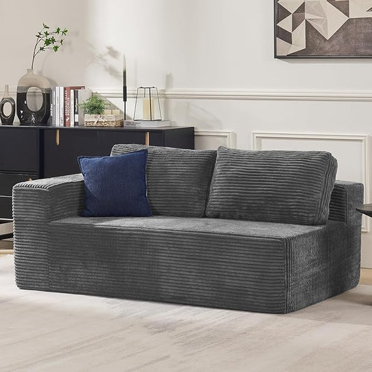 Loveseat Sofa, Cloud Modular Sofa Couch, Upholstered Floor Sofa with Deep Seat, Upholstered Foam Couch for Bedroom Living Room, No Assembly Required (Plush Corduroy Fabric, Grey)