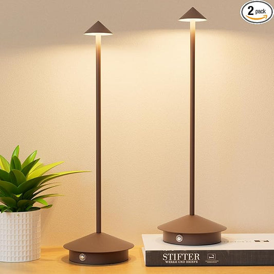 2-Pack 6000mAh Rechargeable Led Table Lamp Cordless,3000K-6000K Stepless Dimming Touch Lamps with Memory Function,IP54 Waterproof Aluminum Table Light for Outdoor/Bars/Restaurant/Patio(Rust)