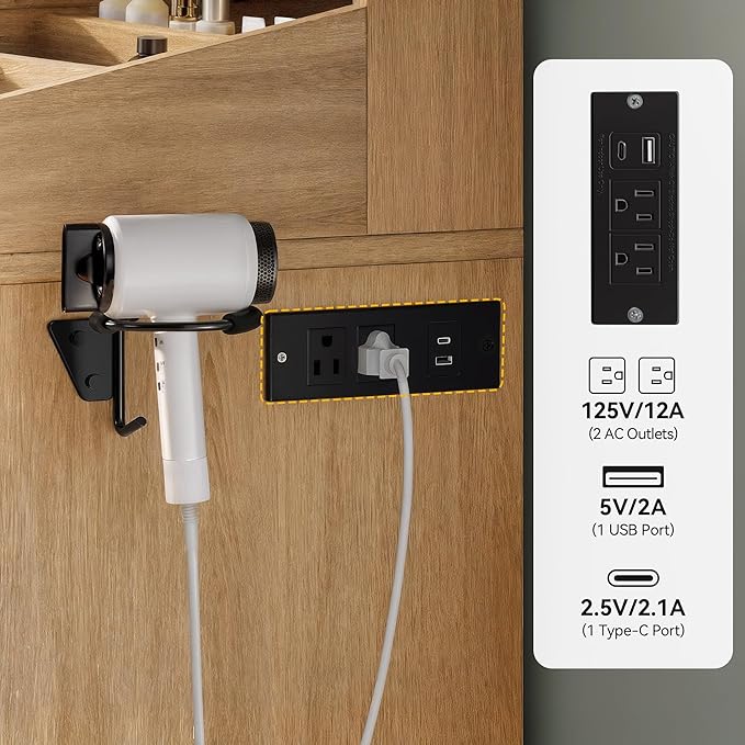 DWVO Fluted Makeup Vanity Desk with Large 27" Mirror and Lights, Modern Big Makeup Table with Power Outlet, 11 Shelves & 2 Drawers, 3 Color Lighting Modes, Dressing Table Vanity Set for Bedroom, Oak