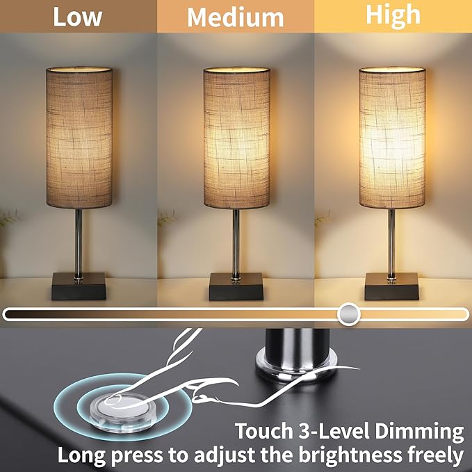 AVV Cordless Table Lamp with Dimmable, Rechargeable 3 Modes Battery Powered Bedside Lamp, Battery Operated Lamps for Night Stand, Touch Lamp for Bedroom, Living Room, Reading Room, 15 Inch Grey