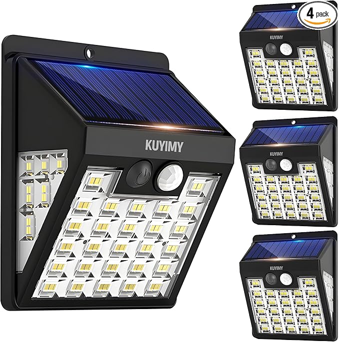 Solar Lights Outdoor, 72 LED Motion Sensor Wall Light, IP65 Waterproof and 3 Lighting Modes, Solar Powered Security Wireless Light Outside for Patio, Garden, Fence, Porch, Front Door (4 Packs)
