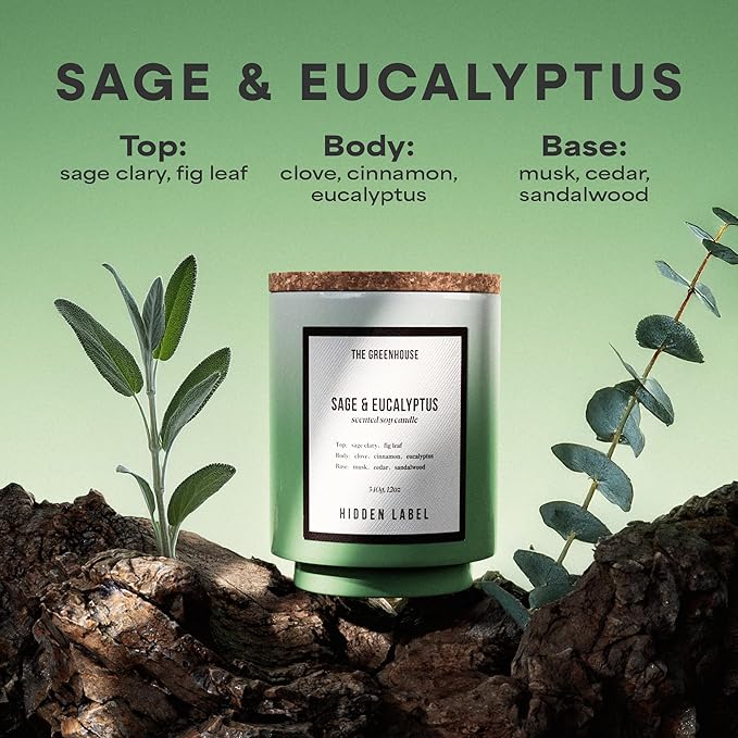 Christmas Candle, Eucalyptus Sage Soy Candle, 12oz/75-Hours Burn Time, 100% Natural Candles Non Toxic, Aromatherapy Candle for Home Scented,Women,Stress Relief, Meditation, Yoga & Relaxation