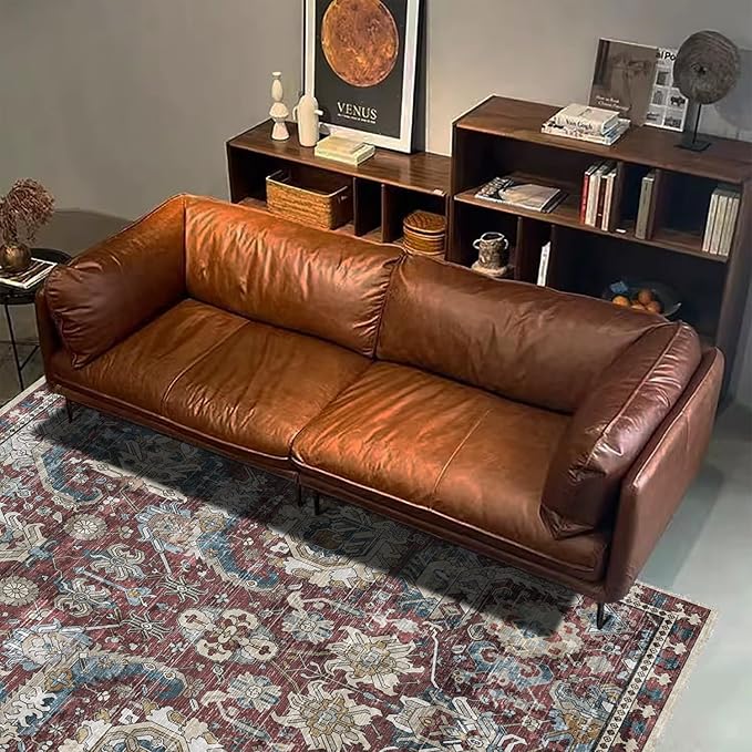 RUGSURE Washable Area Rugs - Perfect for Living Room, Bedroom, Kids Room, Nursery - Stain & Water Resistant Non-Slip, Pet & Child Friendly, Vintage Tribal Area Rugs (Rust and Blue, 4' x 6')