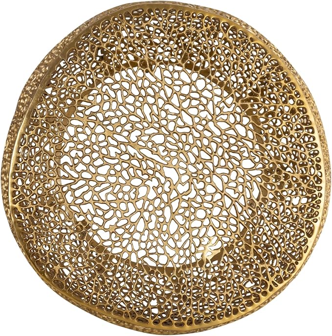 Modern Contemporary Round 32" Coffee Table, Solid Aluminum intrigued Design, Drum Shaped Mesh Cocktail Table, Creative Center Table for Living Room and Bedroom, Casted in Gold