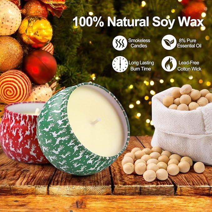 Christmas Candles Gifts for Women, 4 Pack Scented Candles Set,120 Hour Long Lasting Natural Soy Wax Aromatherapy Candle for Meditation, Yoga, Relaxation, SPA, Ideal Gifts for Women