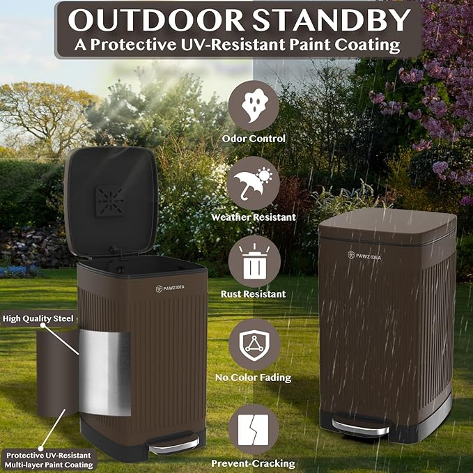 PAWZIDEA Dog Poop Trash Can Outside Odor Control, 5.3 Gallon Large Dog Waste Trash Can with Lid, Waterproof Poop Disposal Bin Outdoor Garbage Can, Activated Carbon Pet Waste Station Container Backyard