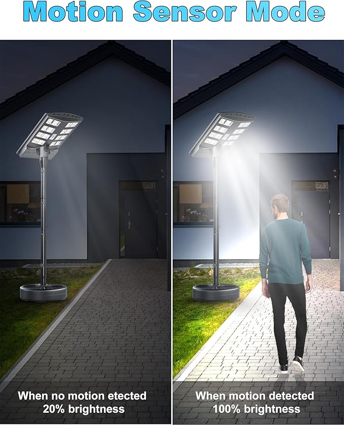 JAYNLT 6000W Solar Street Lights Outdoor with 78" Tall Pole, 3000K/4000K/6500K 400000LM Solar Floor Lamps Dusk to Dawn, IP68 Waterproof Solar Pole Lights with Motion Sensor for Yard, Patio, Camping