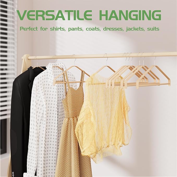 Bamboo Hangers 20 Pack - Durable & Slim Coat Hanger - Suit Hangers with 360-Degree Rotatable Hook, Suit Hangers for Clothes, Jacket, Shirt, Tank Top, Pant (Natural-1, 20)