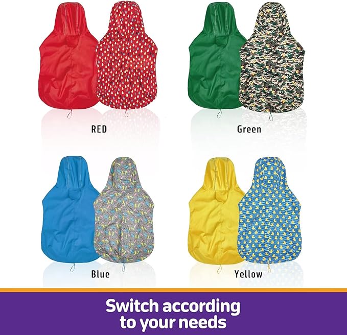 Dog Raincoat Reversible, Single Side Slicker Poncho Adjustable Waterproof Dog Rain Jacket with Leash Hole/Reflective Stripe Hooded Snowproof Windproof Clothes for Small to 3X-Large Dogs, 3XL