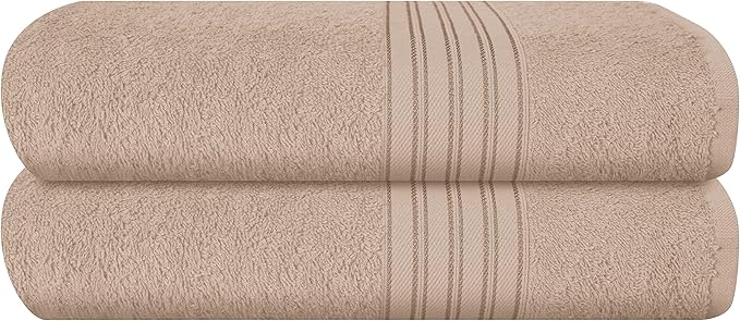 BOUTIQUO 100% Cotton 2 Pack Bath Towel Set 28x55 inches, Eco-Friendly Large Bath Towels, Compact Quickdry Lightweight Soft & Highly Absorbent Bath Towel, Ideal for Everyday Gym Travel Camp Pool - Tan