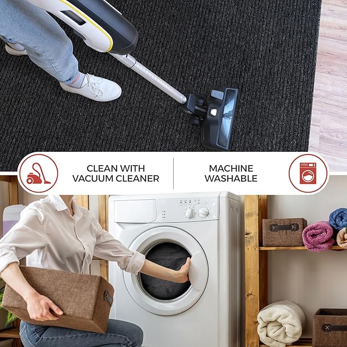 Non Slip Dark Gray Solid Rubber Back Thing Runner Rugs for Living Room 2x5 for Kitchen, Rug for Bedroom and Hallway, Stain Resistant Easy Cleaning Non Shedding Carpet Dark Gray 2 x 5