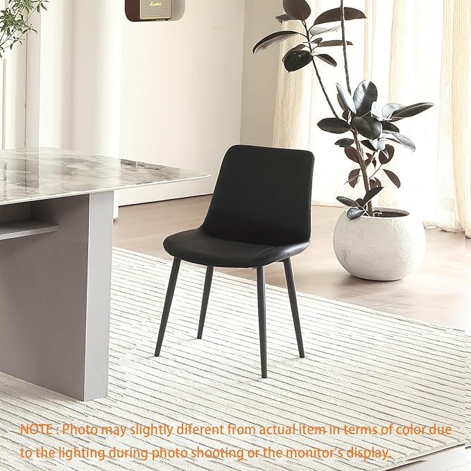 Black Leather Dining Chairs Set of 6, Mid Century Modern Faux Leather Kitchen & Dining Room Chairs, Comfortable Dinner Chair Kitchen Chair for Restaurant Living Room, Cafe, Home (6, Black)