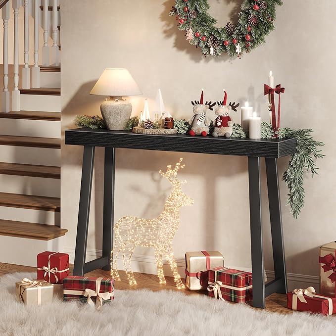 Huuger Entryway Console Table with Charging Station, USB-C Port, 47.2 Inch Sofa Table with Metal Legs, Entry Hallway Table with Thicker Desktop, Modern Behind Couch Table, Black