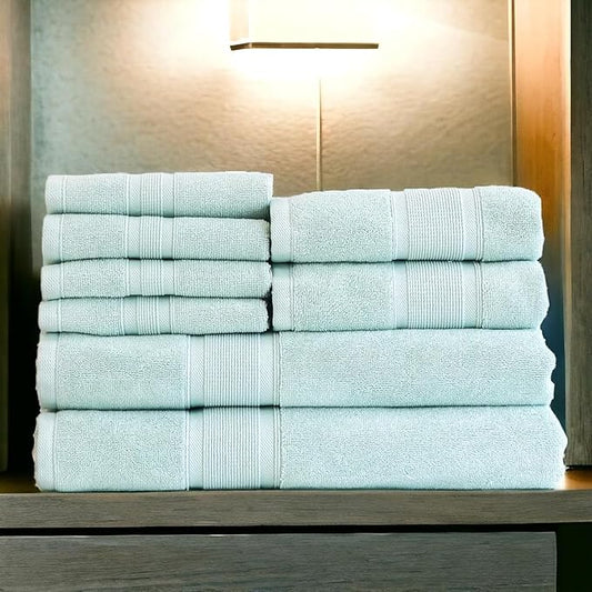Luzia 8 Piece Bathroom Towel Set - 100% Turkish Cotton, Premium Quality - 2 Bath Towels 2 Hand Towels and 4 Washcloths (Sea Foam/Aqua/Mint/Glacier Green)