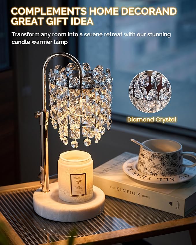 Candle Warmer Lamp with Timer & Dimmable Crystals Candle Lamp Warmer with RGB Mode, Adjustable Height Electric Candle Warmer with 3 Bulbs for Women Mom House Warming Gifts New Home Room Decor