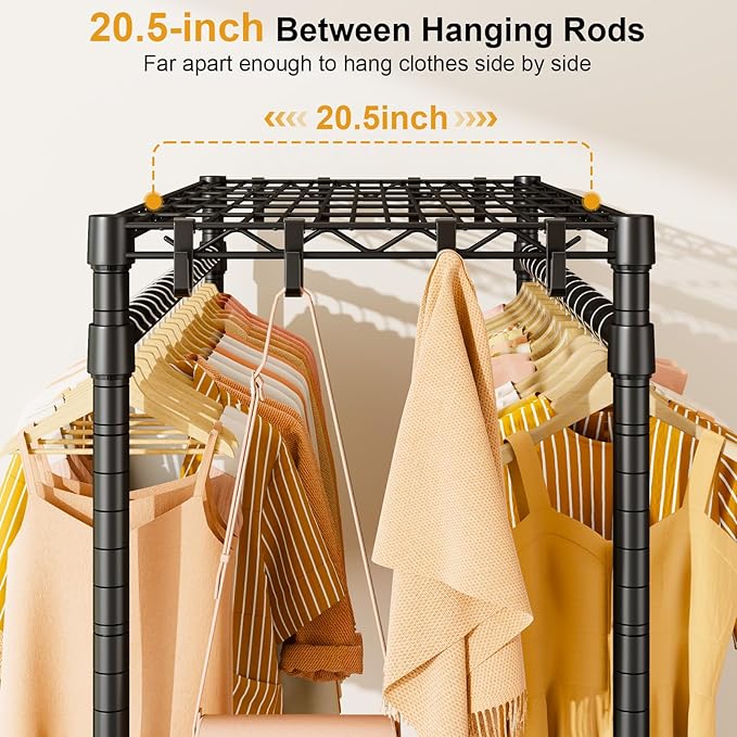 P7 Rolling Clothes Rack, Clothing Racks for Hanging Clothes, Heavy Duty Garment Rack with Wheels, 3 Tiers Freestanding Portable Closet Rack 45''W × 20.5''D × 80.5''H, Max Load 480 lbs, Black