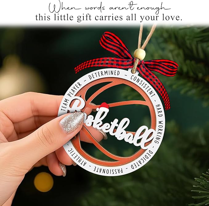 Basketball Ornaments for Christmas Tree 2025 - Basketball Ornament for Men, Woman, Coaches, Sports Fan - 2 Layer Wooden Sports Ornaments - Christmas Hanging Decor Gift for Sport Lovers, Sport Players