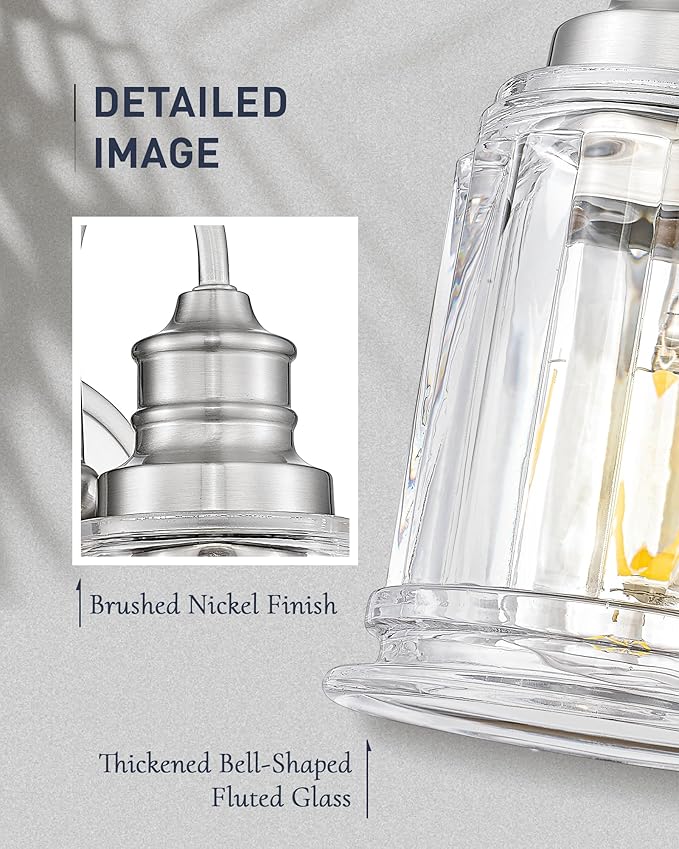 Bathroom Wall Sconces Brushed Nickel, HWH Modern Bathroom Vanity Wall Light Sconce Wall Lighting Set of 2, 1-Light Wall Sconce Bell-Shaped Fluted Glass, 5HZG106B-2 BN