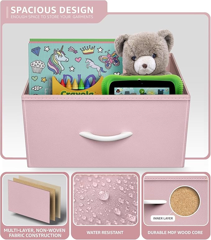 Sorbus Dresser Storage Tower, Organizer Drawers for Closet Boys & Girls Bedroom, Bedside Furniture, Chest for Home, College Dorm, Steel Frame, Wood Top, Fabric Bins(Pink)