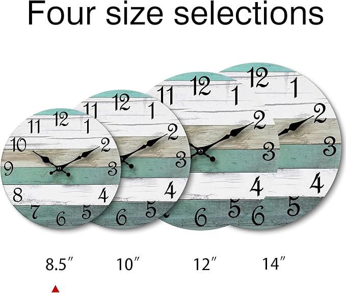 CHYLIN Wall Clock Silent Non Ticking Wall Clocks Battery Operated,Teal Rustic Clock Decorative for Kitchen Bathroom Bedroom Living Room(8 Inch)