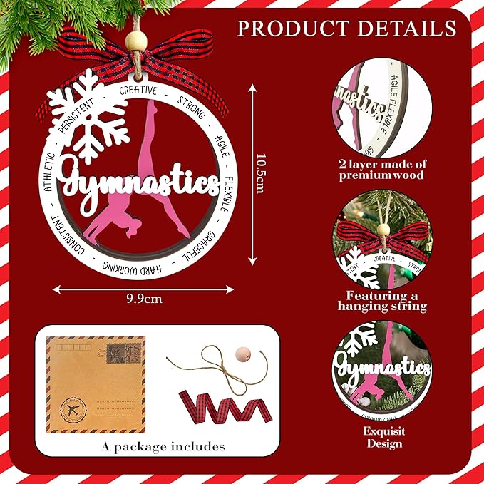 Gymnastics Christmas Ornament 2025-2 Layer Wooden Gymnastic Ornaments for Christmas Tree - Gymnastics Ornament for Girl - Gymnast Gifts for Girls, Athletes - Gymnast Wood Hanging Decor Ornaments