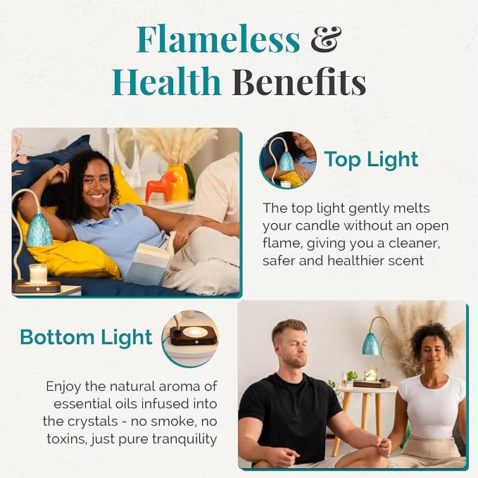 CRYSTALAX Candle Warmer Lamp with Kyanite Crystals – Luxury Flameless Candle Melting Lamp for Home Décor, Aromatherapy & Relaxation – Timer, Touch Sensor & 2 Bulbs with Luxury Gifting Packaging