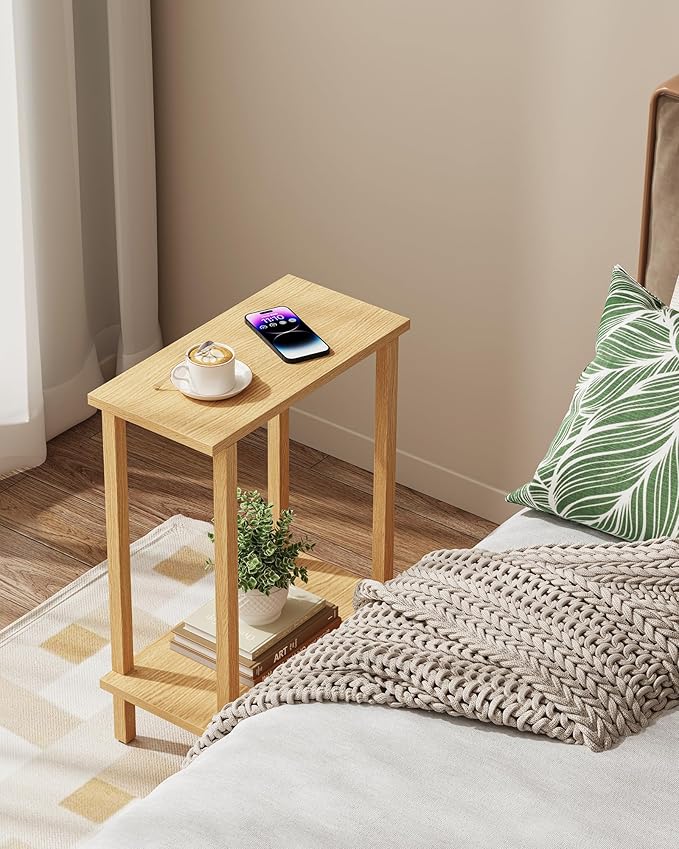 TUTOTAK Small Side Table, Narrow End Table, Skinny Sofa Table, Slim Nightstand, Couch Table, Living Room, Bed Room, Natural TB01BN062