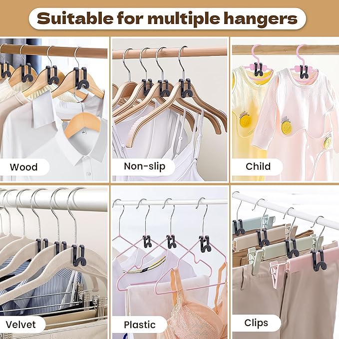 Mlici Clothes Hanger Connectors - 60 Pcs Multi-Level Cascading Hooks, Heavy Duty Plastic Mini Hooks for Space Saver Closet Organizer, Black