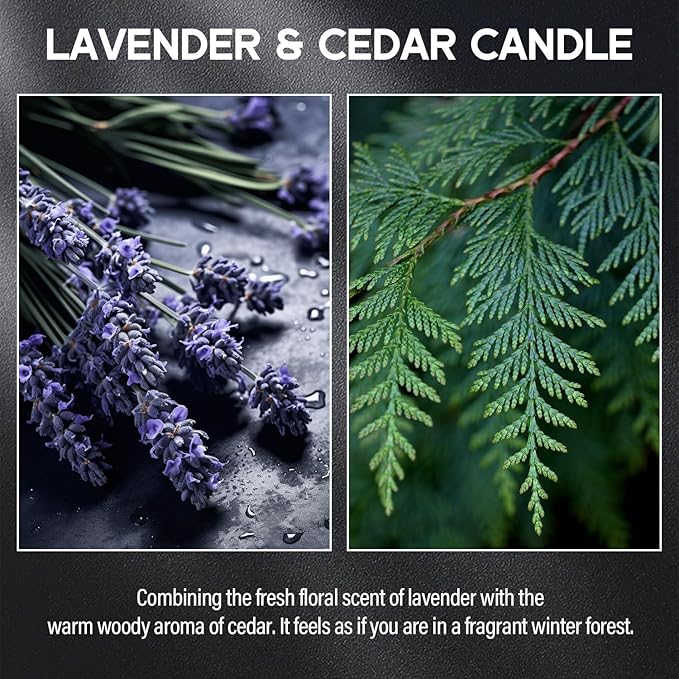 Lavender＆Cedar Candle, 9oz Scented Candle for Men, Scented Candles for Home, Soy Candle Gifts for Men, Personalized Blessing Minimalist Men's Scented Candle