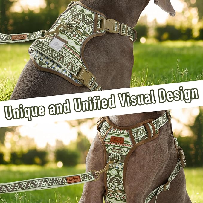 Light Dog Harness for Small Dog Breeds, No-Pull Pet Harness with 2 Leash Clips, Adjustable Soft Padded Dog Vest, Reflective No-Choke Pet Oxford Vest, Puggle, Terriers, Beagle, Green Ethnic, Small