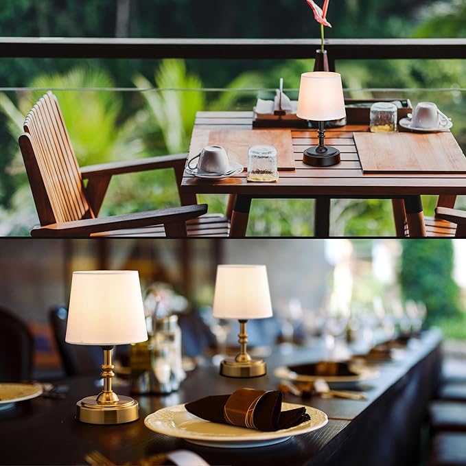 O’Bright Seraph mini – Cordless LED Table Lamp with Dimmer, Built-in Rechargeable Battery, 3-Level Brightness, Patio Table Lamp, Bedside Night Lamp, Ambient Light for Restaurant, Antique Brass