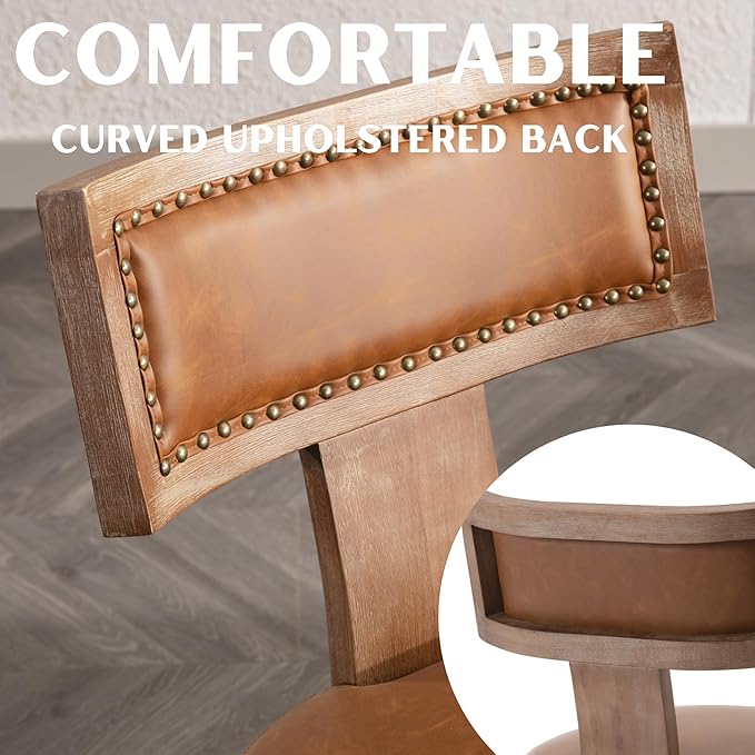 Mid Century Modern Dining Chairs Set of 6, Farmhouse Dining Chairs with Nailhead Trim, Faux Leather Upholstered Dining Room Chairs Kitchen Chairs with Wood Legs, Brown