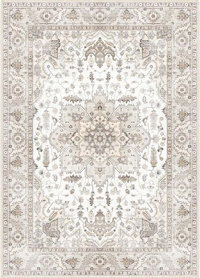 Area Rug 5x7, Machine Washable Rugs for Bedroom, Large Non Slip Persian Rug for Bedroom Living Room Kitchen Entryway Bathroom Office Carpet Brown…