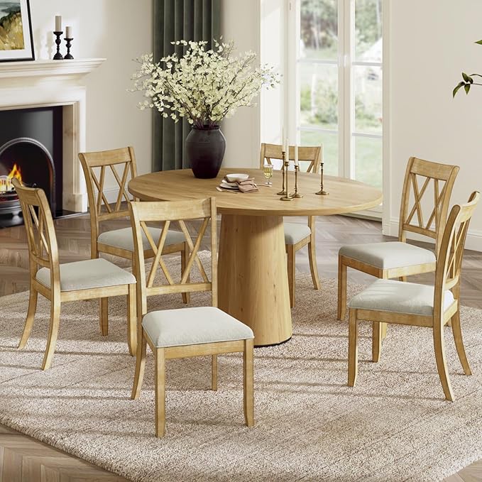 Wood Dining Chairs Set of 6, Modern Farmhouse Kitchen Dining Room Chair, Upholstered Dinner Chair with Back Wood Legs for Restaura, Cofe and Hotel Natural
