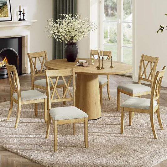 Wood Dining Chairs Set of 6, Modern Farmhouse Kitchen Dining Room Chair, Upholstered Dinner Chair with Back Wood Legs for Restaura, Cofe and Hotel Natural