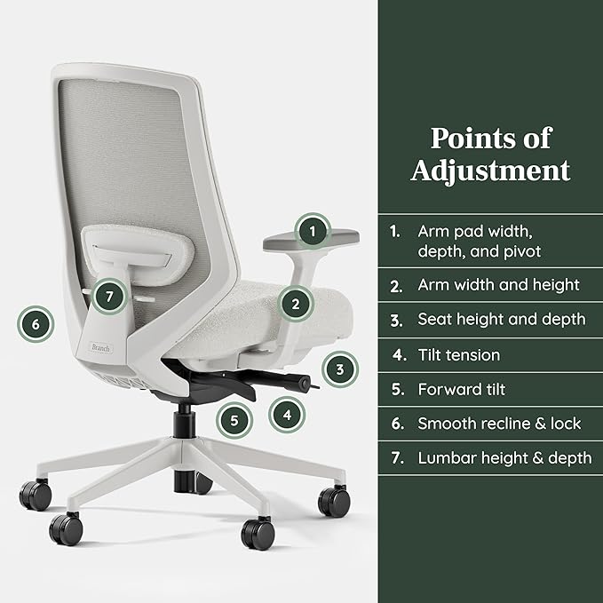 Branch Ergonomic Chair Pro - Mesh Office Chair with 14 Points of Adjustment - Height, Depth & Tilt Adjustable - 5D Armrests - Forward Tilt, Smooth Recline, and Lumbar Support - Ivory Boucle