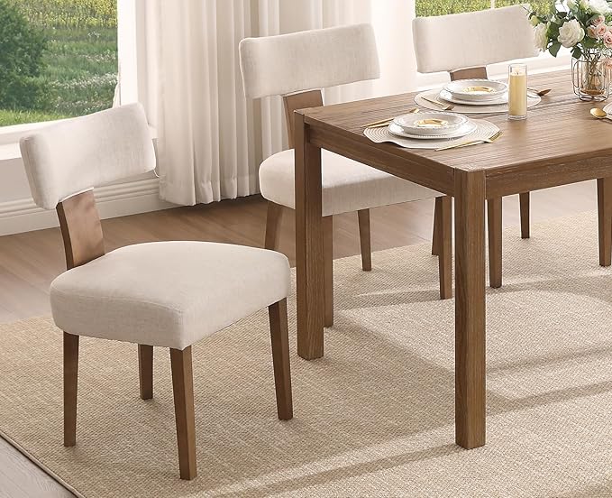 Dining Chairs Set of 2, Upholstered Kitchen Chairs with Mid Back, Modern Recycled Polyester Dining Room Chairs Modern Wood Chairs for Living Room/Home Office/Reception