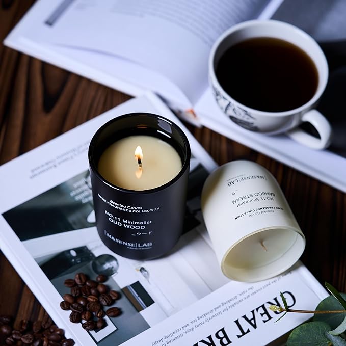 M&SENSE Natural Soy Candle| Oud Wood | 8.82 oz, 50H Burn | Minimalist Christmas Scented Candle for Relaxation, Gifting, Home Décor | for Bedroom, Office, Party Medium