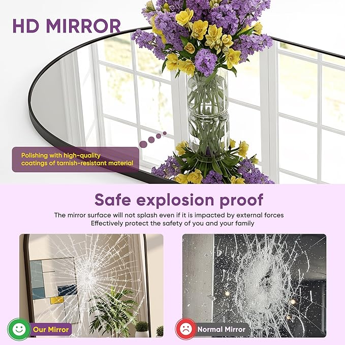 Full Length Mirror, 76"x34" Arched Floor Mirror Freestanding, Floor Standing Full Body Mirror with Stand for Bedroom, Hanging Mounted for Living Room Cloakroom, Black