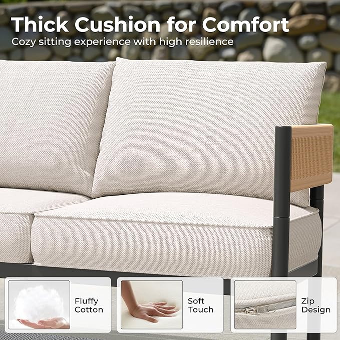 Grand patio 5-Piece Outdoor Furniture Set with Thick Cushions and Coffee Table, Wicker Sofa Conversation Set for Backyard, Natural