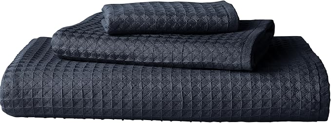UCHINO Waffle Twist Cotton Weave Bath Towel for Bathroom Lightweight Absorbent Quick Dry Honeycomb Texture Solid Terry Loop Reverse 30" x 60", 1 Bath Towel, Ebony