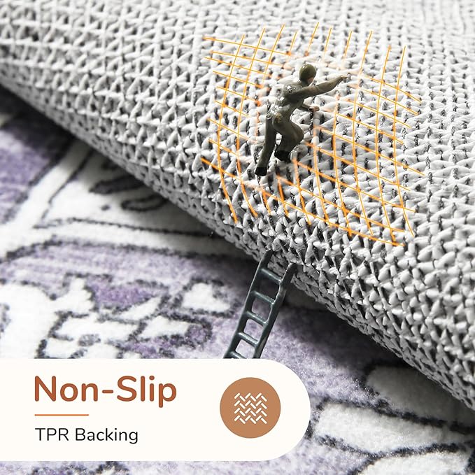 OPPODREAM Thin Area Rugs 5x7, 5x7 Washable Rug with Non Slip Backing, 5 x 7 Faux Cashmere Low-Pile Carpet, Purple