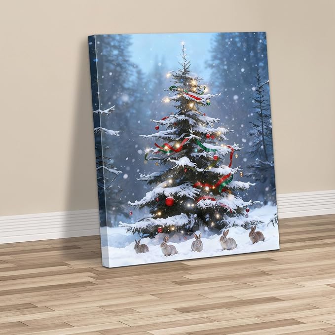 Framed Christmas Pictures Wall Decor,Vintage Pine Tree Prints,Winter Christmas Canvas Wall Art Decoration for Bedroom Bathroom Living Room Rustic Xmas Holiday Gifts (Christmas Tree 17, 16'' X 20'')